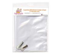 Kit 6 Poches Jetables + 2 Douilles Inox pour Macaron Ø1 x H5,4 cm ; et motifs Etoile Ø0,9 x H4,5 cm