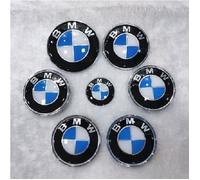 Kit 7 Badge Logo Embleme Bmw Carbone Bleu Blanc Capot 82mm + Coffre 74mm +Volant + 4 X Cache Moyeu 68mm