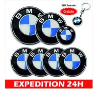 KIT 7 Badge LOGO Embleme BMW Carbone Bleu Gris Capot 82mm + Coffre 74mm +Volant 45mm + 4 centres de roue 68mm