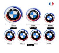 KIT 7 Badge LOGO Embleme BMW Édition 50e Anniversaire Capot 82mm+ Coffre 74mm +Volant + 4 X Cache Moyeu 68mm