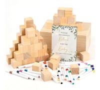 Kit 78 Pcs Cubes Bois DIY, Décoration Cube en Bois Avec Stylo de Couleur, Morceau de Bois pour Création Peinture Maison, Dessin Artisanat, Déco Unique, 52 Cubes Vierges, 24 Marqueurs et Boîte