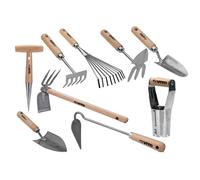 VITO - Kit 9 Outils de Jardin Manche Bois INOX et Fer forgés Haute qualité Outils de Jardin