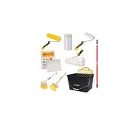 KIT 9 OUTILS Peinture Seau 16L. Film masquage Bâche protection 2 rouleaux Rouleau finition Manche téléscopique 2 Brosses