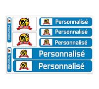 Kit 9 Stickers personnalisés pour Motos, Voitures ou vélos. Étiquettes avec Votre Drapeau et Votre Texte. Modèle: Bleu