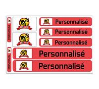 Kit 9 Stickers personnalisés pour Motos, Voitures ou vélos. Étiquettes avec Votre Drapeau et Votre Texte. Modèle: Rouge