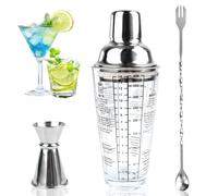 Kit à cocktail 400 ml, shaker à cocktail en acier inoxydable, mixeur à cocktail avec passoire intégrée avec verre doseur 15/30 ml, accessoires pour bar, accueil, fête