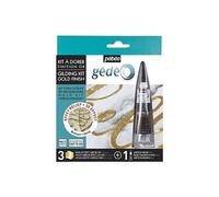Pébéo GÉDÉO Kit d'effet Mélange 3D Miroir dorées, Bois Dense Métal, Doré, 20 ml + 3 feuilles à dorer, Set de 20 Pièces