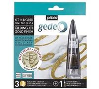 Pébéo GÉDÉO Kit d'effet Mélange 3D Miroir dorées, Bois Dense Métal, Doré, 20 ml + 3 feuilles à dorer, Set de 20 Pièces