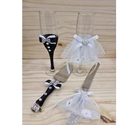 Kit à Gâteaux Fournitures de mariage 4 pièces : couteau pelle et 2 verre - Cadeaux pour mariés (Kit Gâteau 202217)