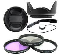 Kit Accesoires 58mm Pare Soleil + Filtres UV CPL FLD + Bouchon Cache objectif avec Ficelle pour DSLR EOS REBEL T3i T2i T4i T5i 550D 600D 700D 650D OBJECTIF 18-55 70-300 G
