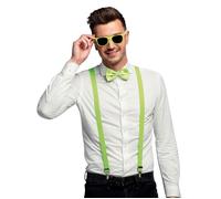 Boland – Set costume 3 pièces – Bretelles, lunettes, nœud papillon – Vert fluo