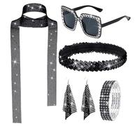 Kit accessoire de danse vintage - Bracelet à paillettes, lunettes de soleil costumées | Boucles d'oreilles du festival et combinaison d'emballage de tête pour événements sur le thème de la robe