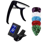 Kit Accessoire Guitare - Capodastre Guitare Acoustique | Accordeur Chromatique À Pince | Comprend 5 Médiators, Pince À Libération Rapide, Parfait Pour Guitares Électrique Folk Classique Basse Ukulélé,