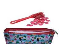 Kit accessoires joueur loto : trousse bingo + baton ramasse jetons aimante + 100 pions magnetiques rouge - jeu kermesse