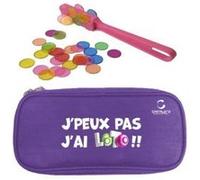 Kit accessoires loto bingo 3 en 1 - trousse mauve + baton ramasse jetons magnetique rose + 100 pions aimantes - set materiel jeu + carte