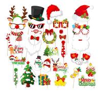 Kit Accessoires Photobooth Noël | Accessoires Fête Noël 30 Pièces pour Selfie | Chapeaux Chaussettes Adulte Enfant Nouvel An