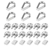 Kit accessoires pour câble métallique M8 24 pièces - 12x serre-câbles, 6x cosse, 6x manchons à sertir pour câble 5/16" (8mm), acier inoxydable et aluminium(M6)