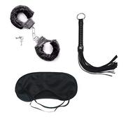 Kit accessoires sexy : Masque occultant, menottes, fouet simili cuir noir