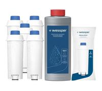 Kit accessoires Wessper: 5x AquaLunga filtre à eau pour machines à café DeLonghi (remplacement SER3017 DLS C002) + Détartrant 0,5l