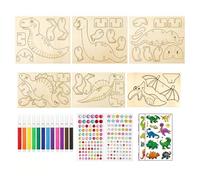 Kit Activité Manuelle Puzzle Dinosaure Bois 3D Bricolage Enfant avec 12 Feutres et Autocollants Cadeau Anniversaire Dinosaure Fille Garçon Loisirs Créatifs Activités Pâques