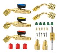 Kit adaptateur de robinet à boisseau sphérique compact pour climatisation R410A R134A R12 R22 AC HVAC, adaptateur R410A 45 degrés avec SAE mâle et femelle 6,35 mm