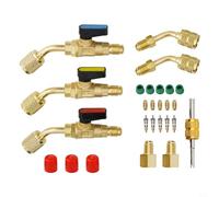 Kit adaptateur de robinet à tournant sphérique coudé pour systèmes de réfrigération CVC, vanne d'arrêt manuelle à 45° avec raccords SAE mâle/femelle 1/4" et SAE femelle 5/16"