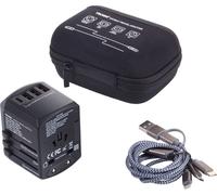 Kit adaptateur de voyage comprenant : adaptateur universel pour prise, câble de recharge 3 en 1 et étui de rangement