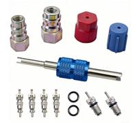 Kit adaptateur R12 vers R134a AC pour conversion R22 avec coupleurs rapides côté haut et bas, extracteur de noyau de valve et joints en bleu et rouge