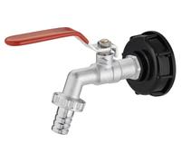 Kit adaptateur S60x6 avec robinet en laiton quart de tour 3/4" pour cuve grillagée IBC AROZ | Sortie : embout cannelé Ø15 mm | Accessoires : joint caoutchouc et rouleau PTFE