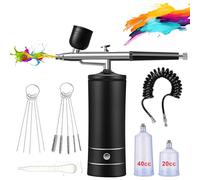 Kit Aérographe, Aérographe Multi-Fonctions avec Compresseur, Portable Pistolet Aérographe Rechargeable sans Fil, pour Maquillage, Décoration de Gâteaux, Art Des Ongles, Tatouage (Noir)