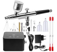 Kit aérographe avec compresseur, 25 psi, portable, aérographe double action + accessoires de nettoyage pour maquillage, nail art, décoration de gâteau, modélisme et modelage de tatouage