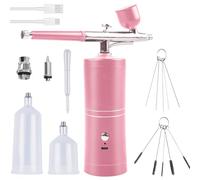 Kit Aerographe Avec Compresseur, Compresseur Aérographe, Kit D'aérographe Rechargeable Air Brush Airbrush Pistolet Aérographe Portable Brosse À Air Pour Maquillage, Nail Art, Décoration De Gâteau Rose