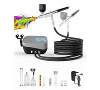 Kit aérographe avec compresseur d'air, double action et double flux d'air 50 PSI haute pression avec buses 0,2/0,3/0,5 mm et ensembles de nettoyage, pour peinture, ongles, modelage, maquillage