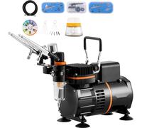 Kit aérographe avec compresseur d'air et double ventilateur - Système aérographe professionnel avec 3 aérographes, support, roue de mélange de peinture, brosses de nettoyage - Idéal pour l'art, les on