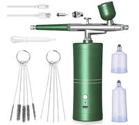 Kit aérographe avec compresseur, kit aérographe portable sans fil, rechargeable, pistolet pulvérisateur multifonction double action pour nail art, tatouages, maquillage, modélisme, vert