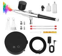 Kit Aérographe avec Compresseur, Pistolet Action Réglable 28/35/46 PSI | Buses 0.2/0.3/0.5mm, Idéal pour la Peinture de Modèles, l'Art des Ongles, Maquillage, Décoration de Gâteaux et Tatouages