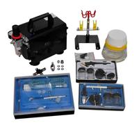 Kit aérographe complet avec compresseur, 3 pistolets de pulvérisation, pot de nettoyage 3 en 1 et accessoires pour modélisme, bodypainting, cosmétique et art