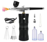 Kit Aérographe Compresseur 34PSI Sans Fil Buse 0,4mm Portable | Moteur 7,4V + Batterie 1000mAh, 3 Godets 10/20/40cc, 5 Brosses, Régulateur Débit, pour Tatouage, Manucure, Gâteau, Modelisme