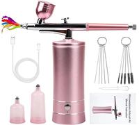 Kit Aérographe, Mini Compresseur Aérographe Kit Portable Rechargeable Airbrush Pour Maquillage, Modelisme Peinture, Décoration De Gâteaux, Ongle, Nail Art, Peinture Modèle -Rose