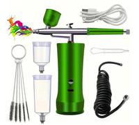 Kit Aérographe Multi Fonctions avec Compresseur: Kit Aérographe Sans Fil avec Compresseur d'air, Brosse à Air Rechargeable (Vert)