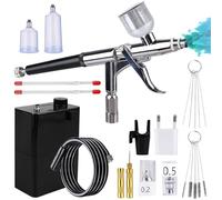 Kit aérographe portable avec compresseur, 40 PSI - Pistolet à double action + accessoires de nettoyage pour le maquillage, le nail art, la décoration de gâteaux, le modélisme et la modélisation de