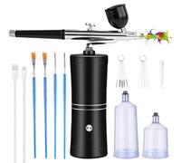 Kit aérographe portable, rechargeable, avec brosse, mini aérographe avec compresseur pour décoration d'ongles, décoration de gâteau, maquillage, modélisation de tatouage, modélisation de modèle, noir