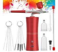 Kit aérographe portable rechargeable avec brosse, mini aérographe avec compresseur pour décoration d'ongles, maquillage, modélisation de tatouage, modélisation de modèle, rouge