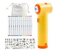 Kit Aérographe Pour Enfants, Kit Batik CréAtif Pour Enfants Kits Textiles AéRographes Kits De Marqueurs éLectriques Pour Enfant Avec 12 Marqueurs Double Face 8 Pochoirs Et 1 Sac Rangement (Jaune)