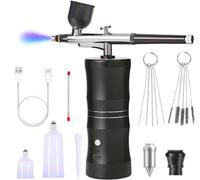 Kit aérographe sans Fil avec compresseur, Pistolet à aérographe Rechargeable Portable sans Fil avec buse de 0,3 mm pour Maquillage, décoration de gâteau, Coloration, Nail Art, Tatouage (Black-A02)