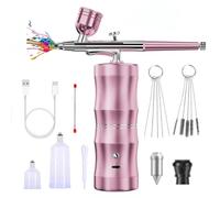 Kit aérographe sans Fil avec compresseur, Pistolet à aérographe Rechargeable Portable sans Fil avec buse de 0,3 mm pour Maquillage, décoration de gâteau, Coloration, Nail Art, Tatouage (Rose)