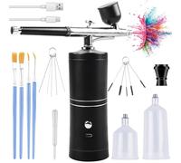 Kit aérographe sans fil avec compresseur, portable sans fil, rechargeable, pistolet aérographe portable + accessoires de nettoyage pour maquillage, design d'ongles, décoration de gâteau et peinture de