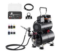 VEVOR Kit Aérographe avec Compresseur d’Air 1/6 HP et Réservoir, Compresseur Aérographe avec 1 Pistolet à Double Action, 3 Buses, Peinture Acrylique, pour Décoration Pâtisserie Onglerie Modélisme