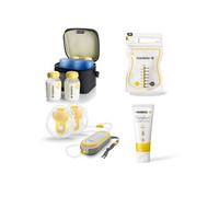 Kit Allaitement Complet - Tire-lait Electrique Double Freestyle Hands-Free + Cooler Bag avec 4 Biberons + Sachets Conservation Easy Pour x50 + Crème