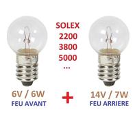 Kit Ampoule Avant Arriere 6v 6w + 14v 7w Solex 330 660 1400 1700 2200 3300 3800 4600 5000 45cc Cyclomoteur Feu Phare Lampe Dynamo